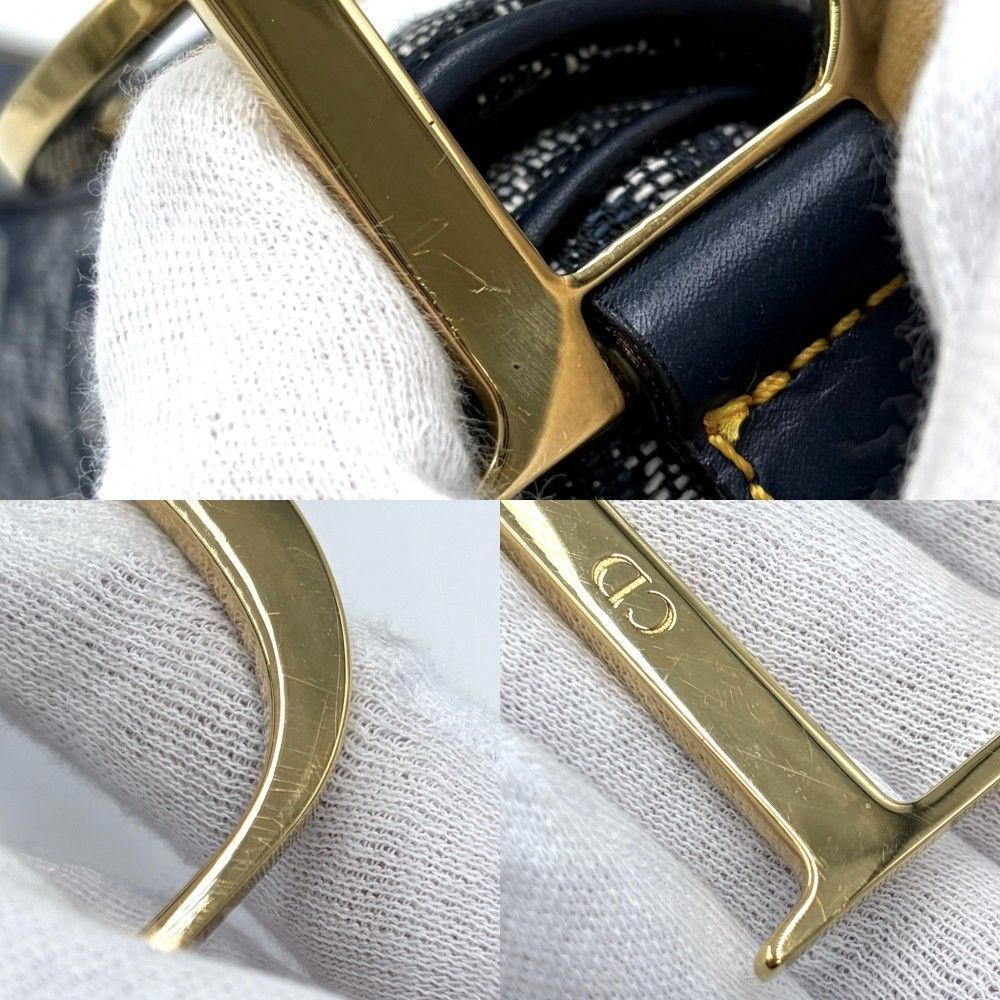 Dior Oblique Saddle Bag Canvas Leather Navy Gold — view 8