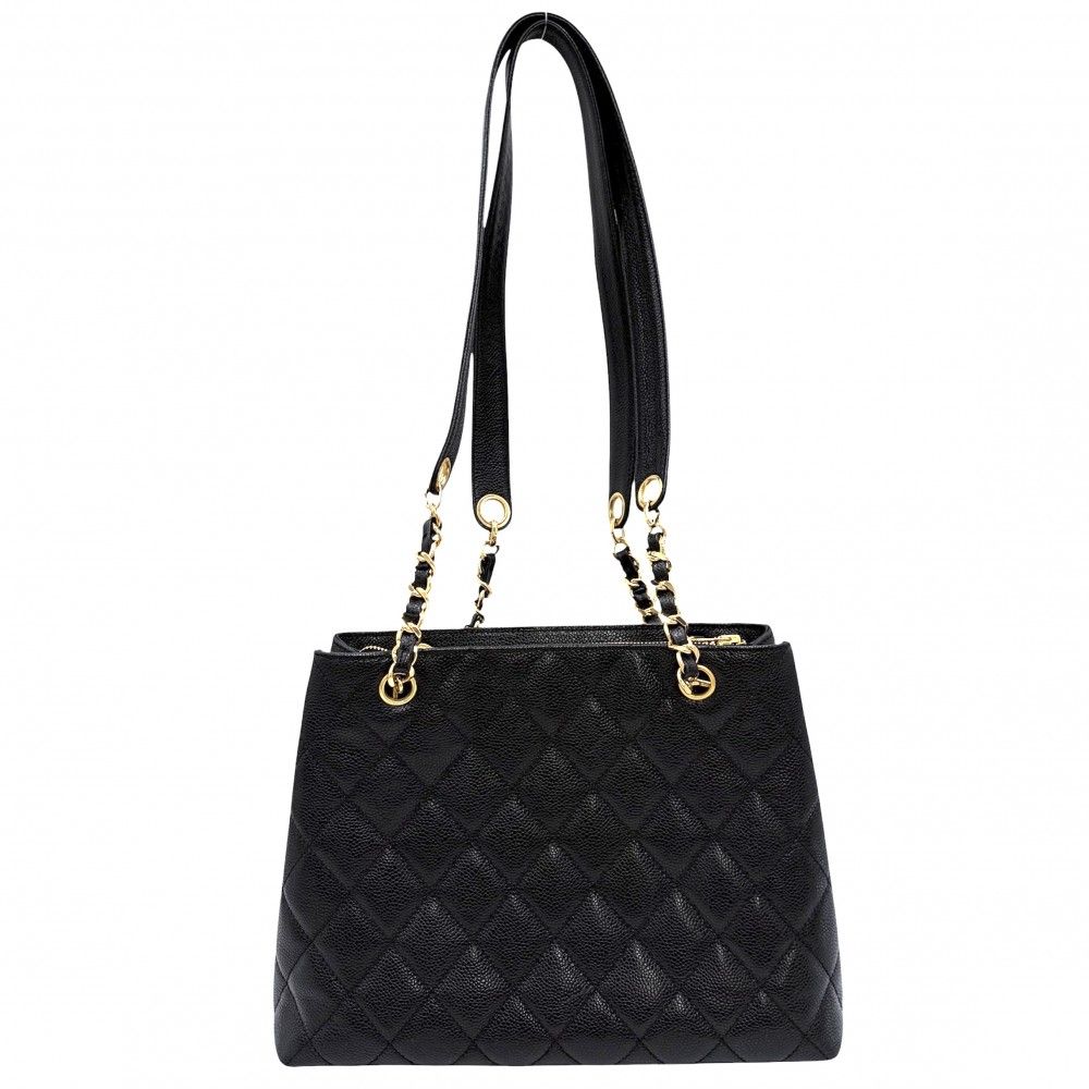 Chanel Shoulder Bag CC Logo Quilted Full Flap Bag Caviar Leather Black Gold — view 2