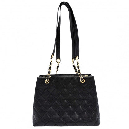 Chanel Shoulder Bag CC Logo Quilted Full Flap Bag Caviar Leather Black Gold — view 2