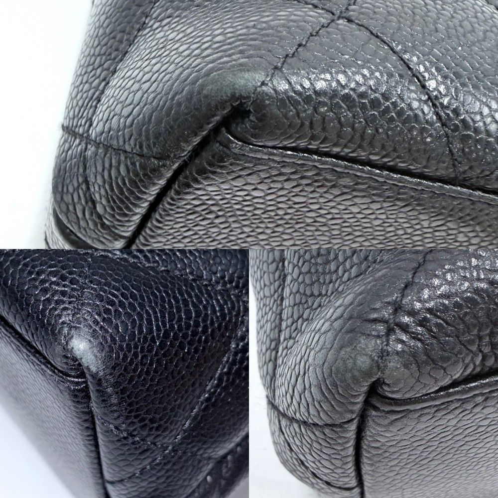 Chanel Shoulder Bag CC Logo Quilted Full Flap Bag Caviar Leather Black Gold — view 6
