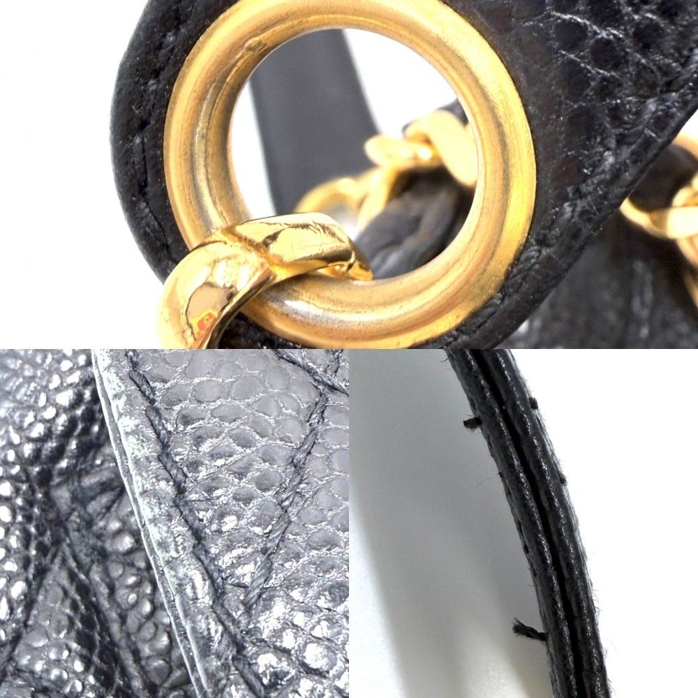 Chanel Shoulder Bag CC Logo Quilted Full Flap Bag Caviar Leather Black Gold — view 7