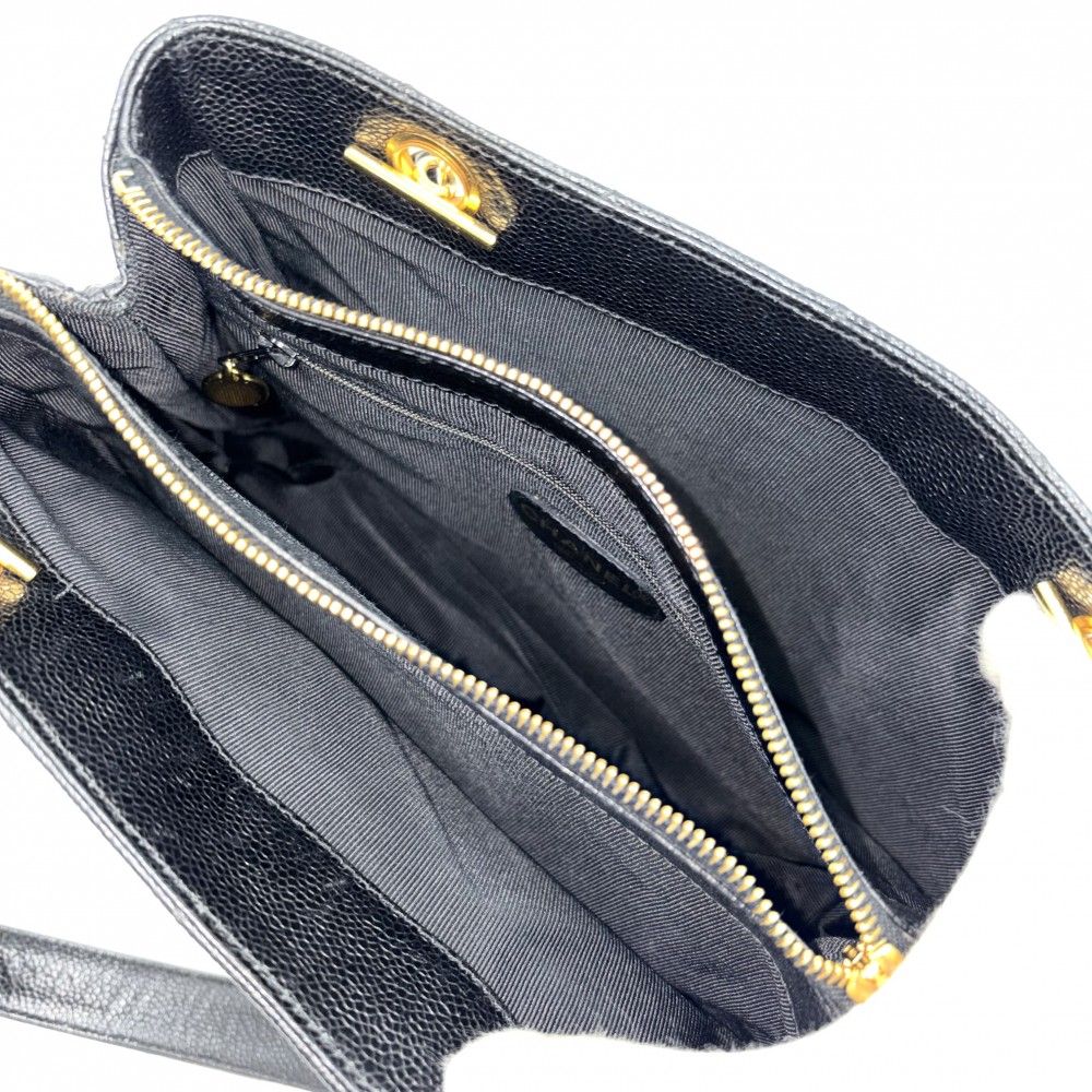 Chanel Shoulder Bag CC Logo Quilted Full Flap Bag Caviar Leather Black Gold — view 4