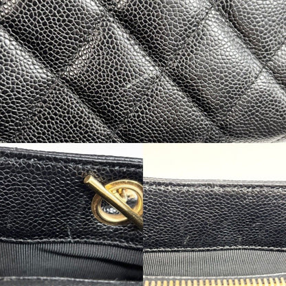 Chanel Shoulder Bag CC Logo Quilted Full Flap Bag Caviar Leather Black Gold — view 9