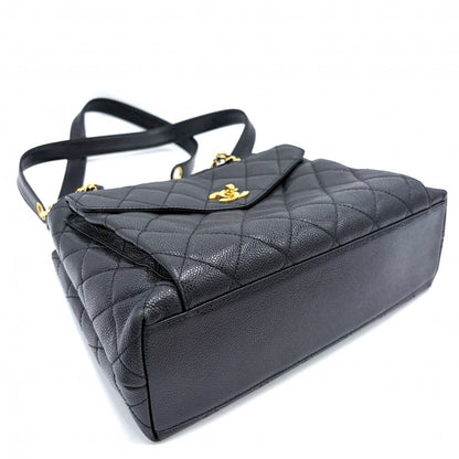 Chanel Shoulder Bag CC Logo Quilted Full Flap Bag Caviar Leather Black Gold — view 3