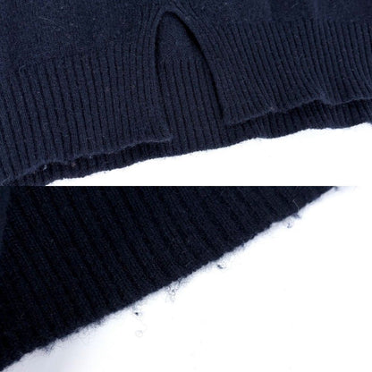 Miu Miu Miu Top Center Slit Back Logo Long Sleeve Knit Sweater 40 Navy Cashmere — view 5
