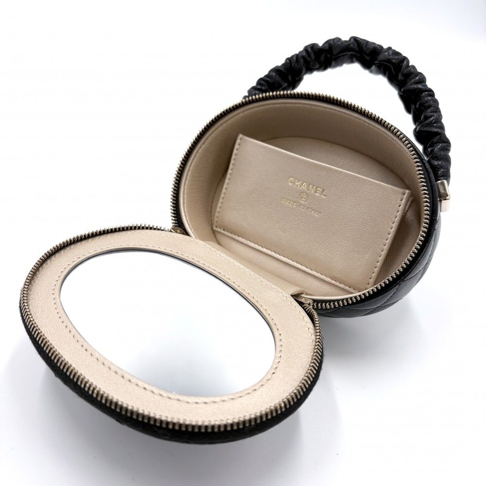 Chanel Quilted Vanity Mini Bag CC Logo Leather Black Gold — view 4