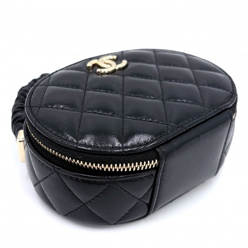 Chanel Quilted Vanity Mini Bag CC Logo Leather Black Gold — view 3