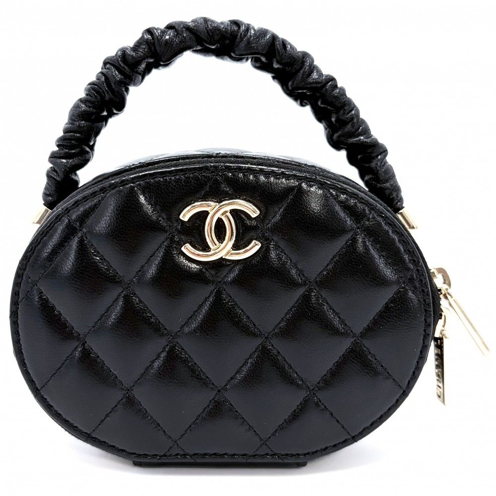 Chanel Quilted Vanity Mini Bag CC Logo Leather Black Gold