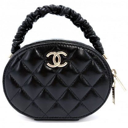 Chanel Quilted Vanity Mini Bag CC Logo Leather Black Gold