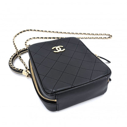 Chanel Shoulder Bag Pochette CC Logo 2-Way Crossbody Quilted Leather Black Gold — view 3