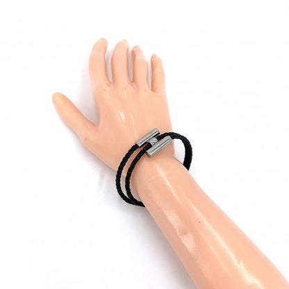 Hermes Bracelet Leather Tourni Tresse Cord Black Silver — view 2