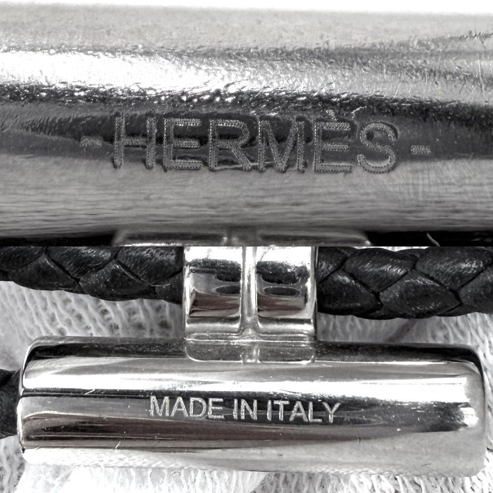 Hermes Bracelet Leather Tourni Tresse Cord Black Silver — view 3