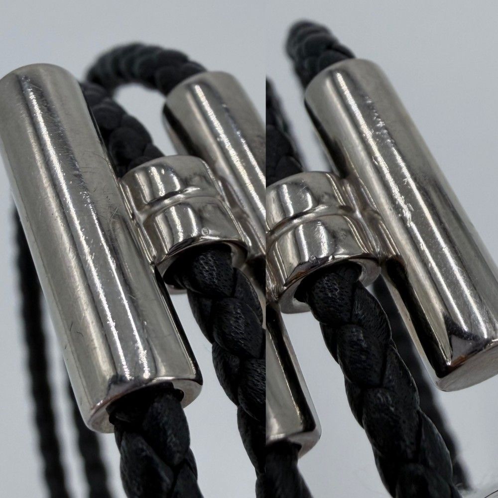 Hermes Bracelet Leather Tourni Tresse Cord Black Silver — view 7