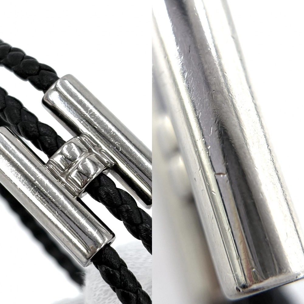 Hermes Bracelet Leather Tourni Tresse Cord Black Silver — view 6