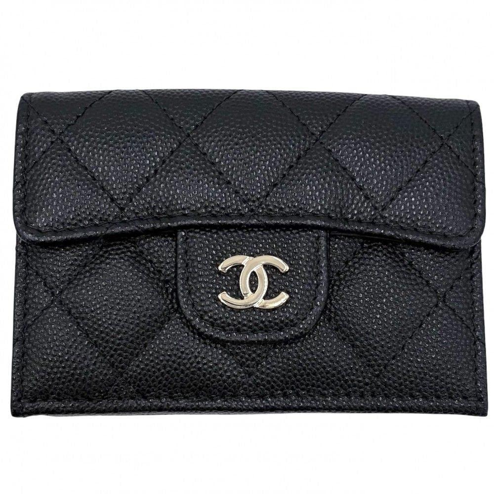 Chanel Trifold Wallet Quilted Timeless Classic Mini Compact Snap Button Caviar