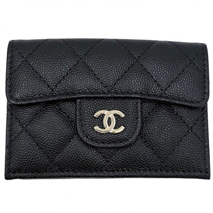 Chanel Trifold Wallet Quilted Timeless Classic Mini Compact Snap Button Caviar