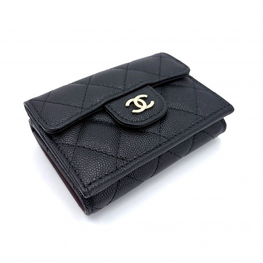 Chanel Trifold Wallet Quilted Timeless Classic Mini Compact Snap Button Caviar — view 3