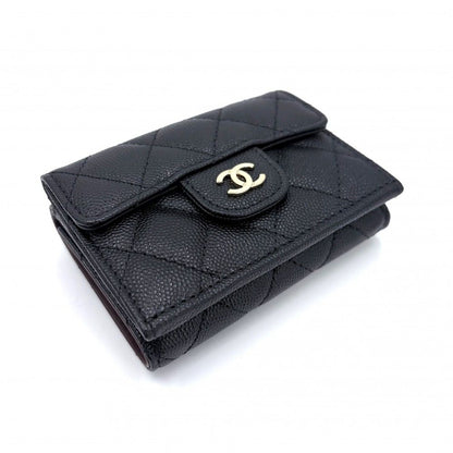 Chanel Trifold Wallet Quilted Timeless Classic Mini Compact Snap Button Caviar — view 3