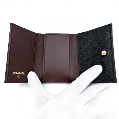 Chanel Trifold Wallet Quilted Timeless Classic Mini Compact Snap Button Caviar — view 4