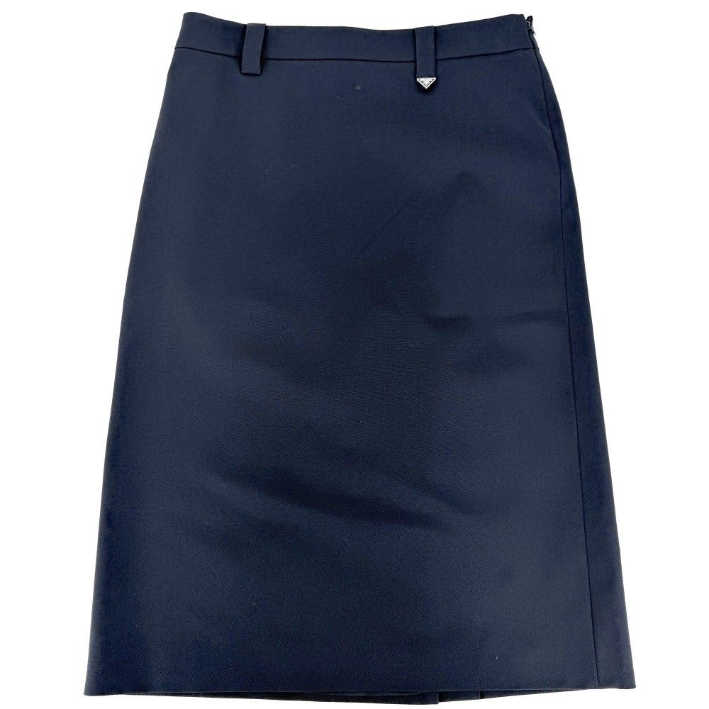 Prada Skirt Triangle Logo Simple 40 Navy Polyester Elastane