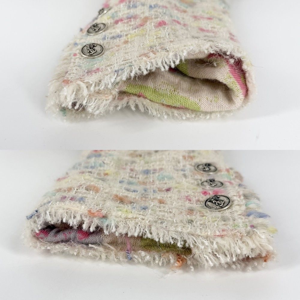 Chanel Ribbon Button Tweed Jacket 38 Ivory Multicolor Gold — view 3