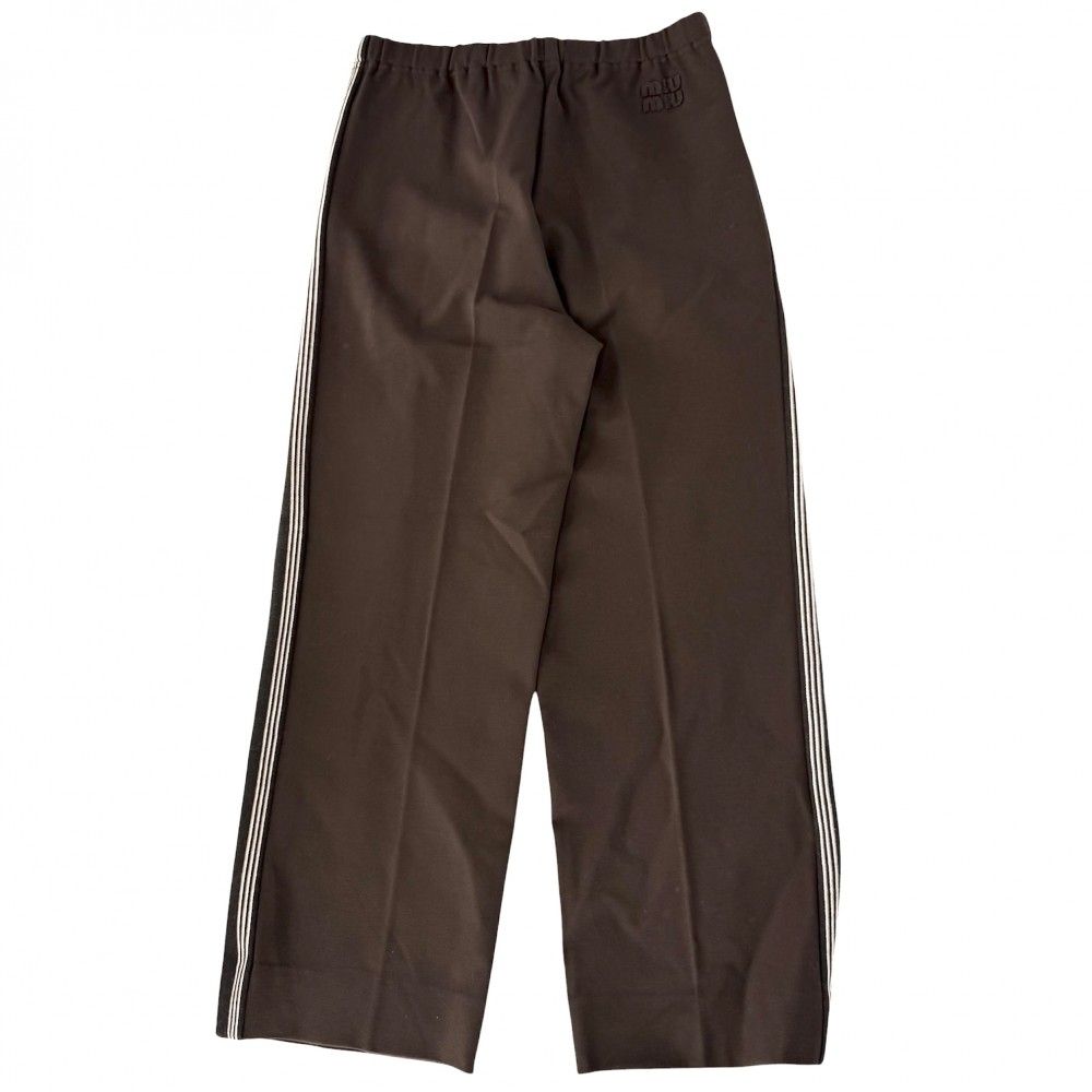 Miu Miu Miu Pants Jersey Back Logo Bottom Side Line 38 Brown Rayon Nylon — view 2