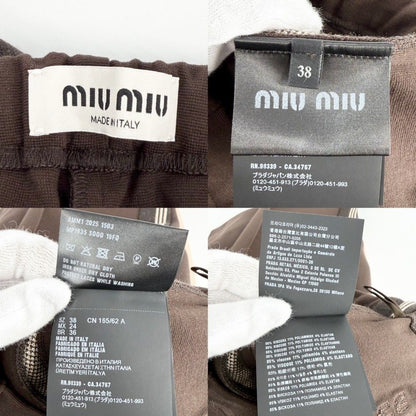 Miu Miu Miu Pants Jersey Back Logo Bottom Side Line 38 Brown Rayon Nylon — view 3