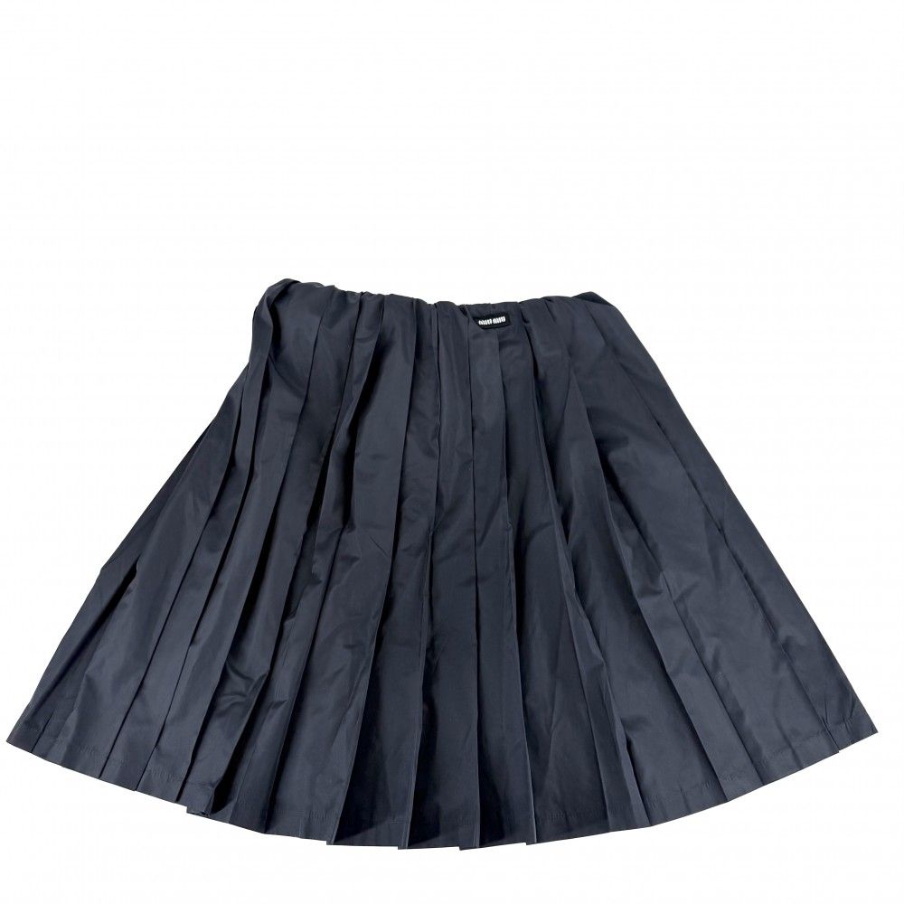 Miu Miu Miu Skirt Logo Pleated 38 Navy Recycled Polyester Cotton