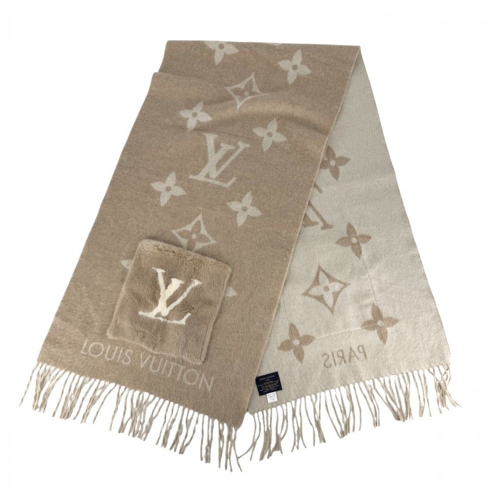 Louis Vuitton Scarf Monogram Cordray Cavic Cashmere Mink Beige Ivory Winter — view 2
