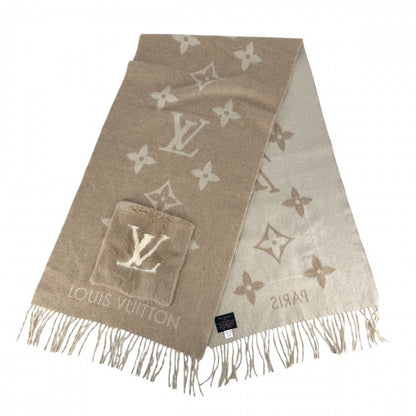 Louis Vuitton Scarf Monogram Cordray Cavic Cashmere Mink Beige Ivory Winter — view 2