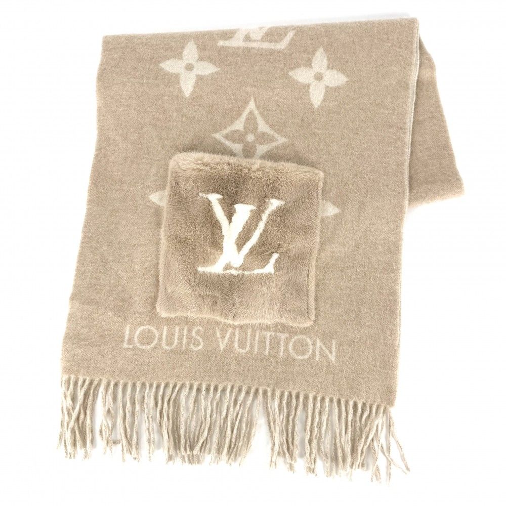 Louis Vuitton Scarf Monogram Cordray Cavic Cashmere Mink Beige Ivory Winter