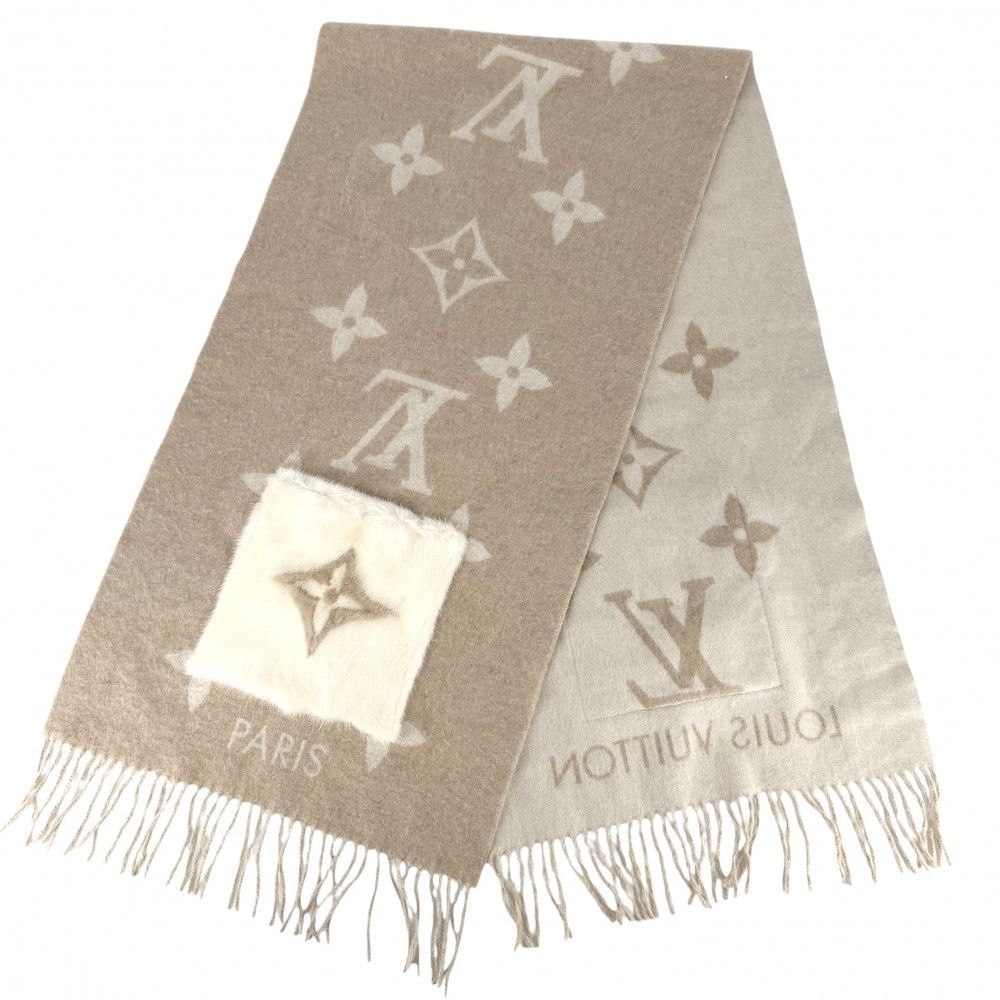 Louis Vuitton Scarf Monogram Cordray Cavic Cashmere Mink Beige Ivory Winter — view 3