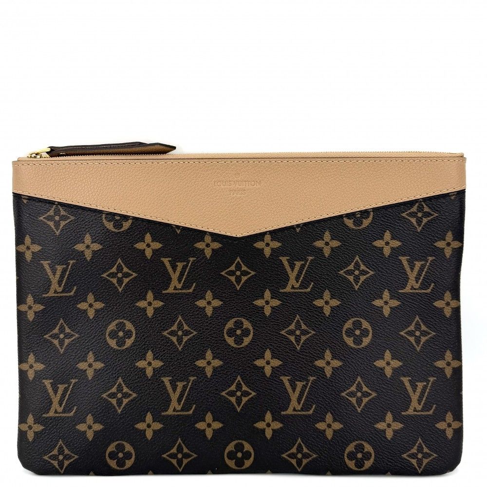 Louis Vuitton Clutch Daily Pouch Second Monogram Canvas Brown Gold