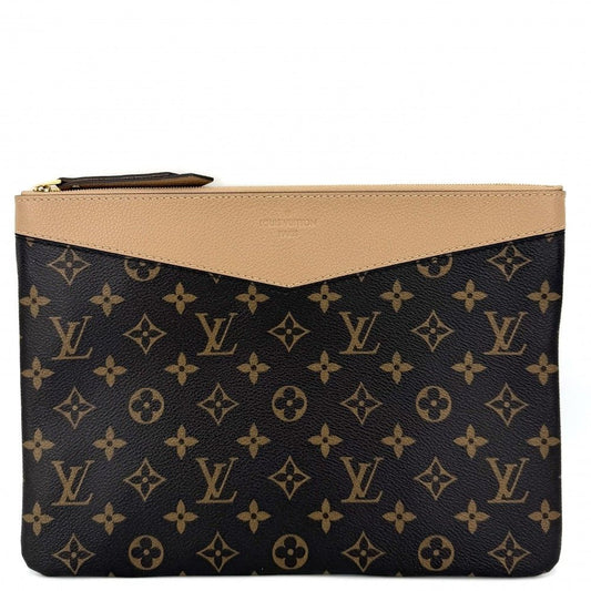 Louis Vuitton Clutch Daily Pouch Second Monogram Canvas Brown Gold