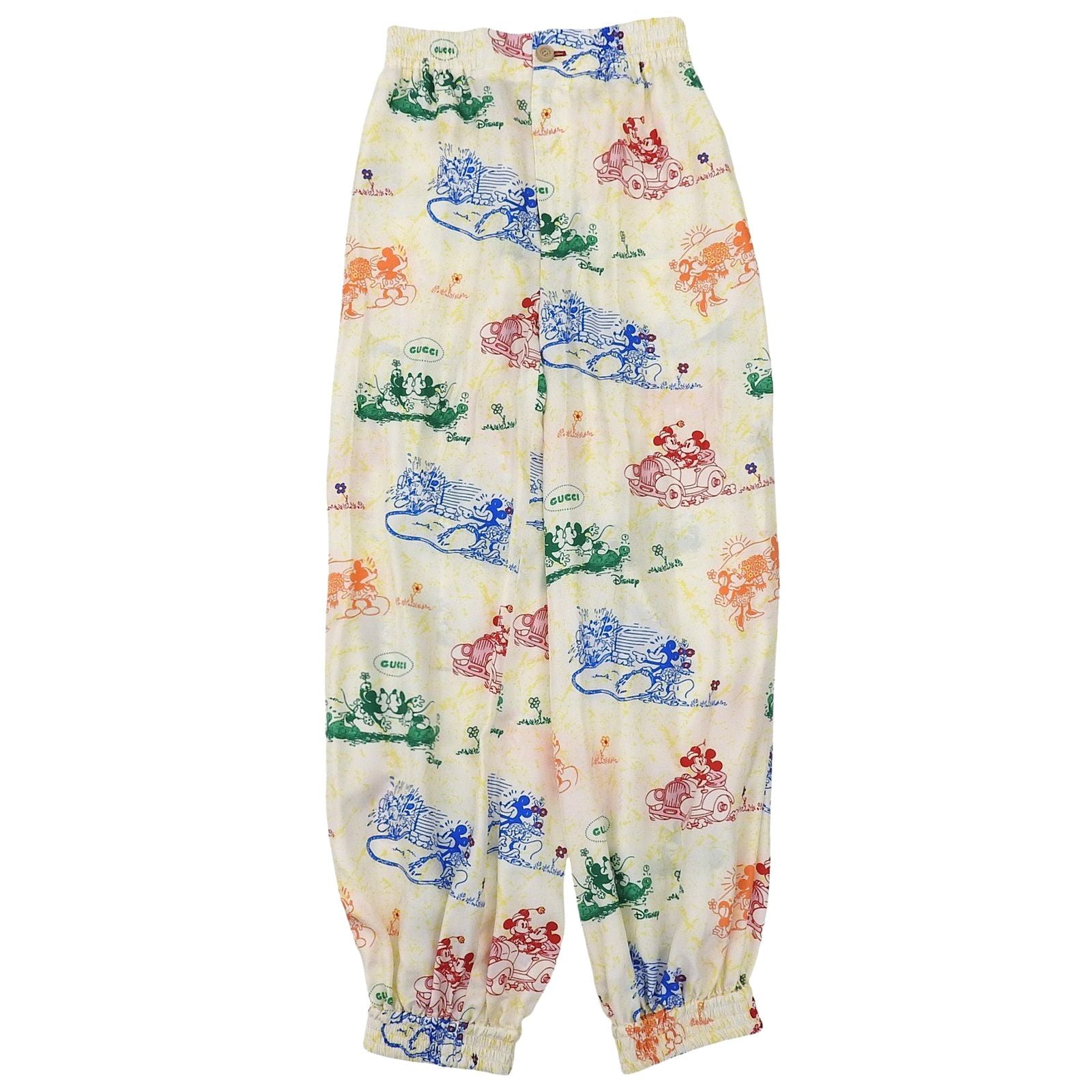 Gucci Disney Silk 100% All Over Pattern Joggers Pants Multicolor 36