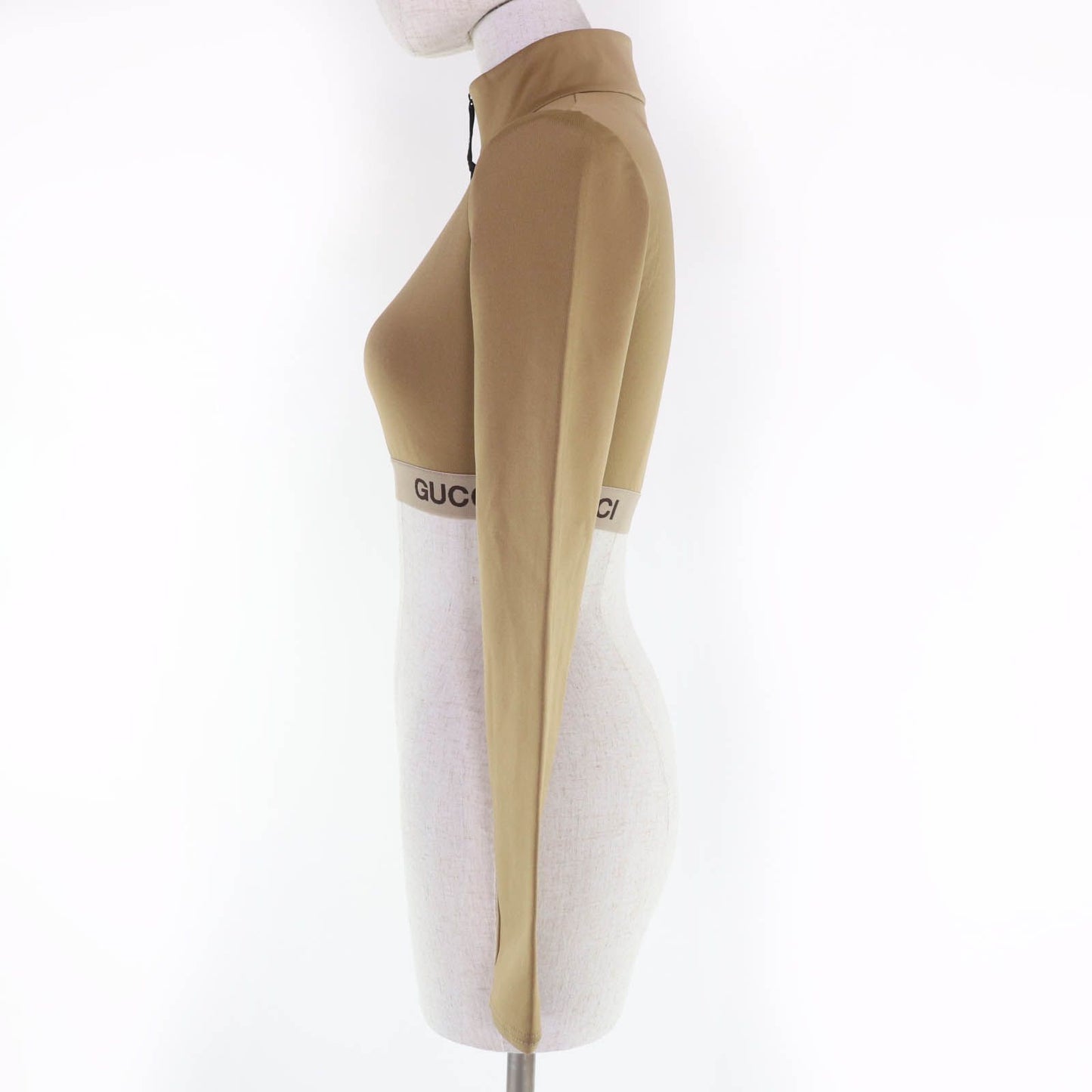 Gucci Cotton Logo Cropped Long Sleeve Top Brown Xxs — view 3