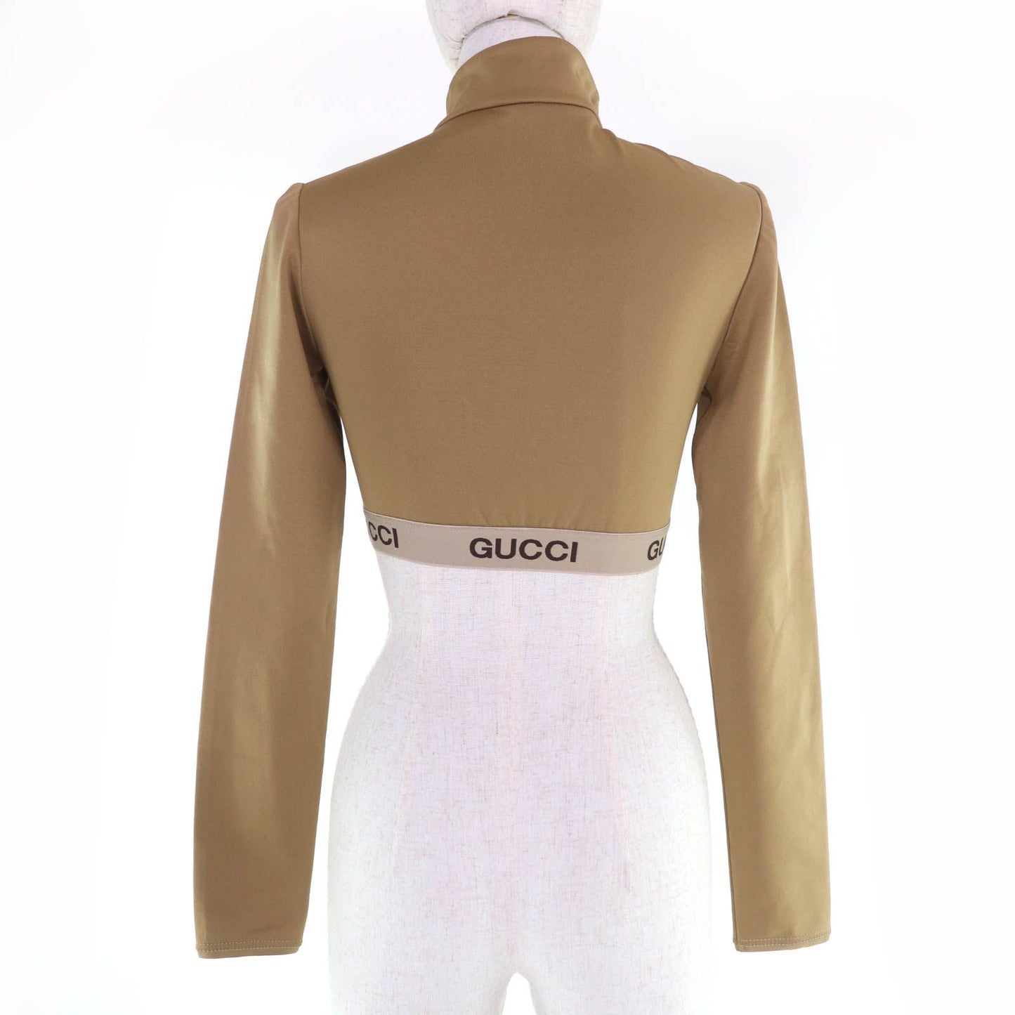 Gucci Cotton Logo Cropped Long Sleeve Top Brown Xxs — view 4