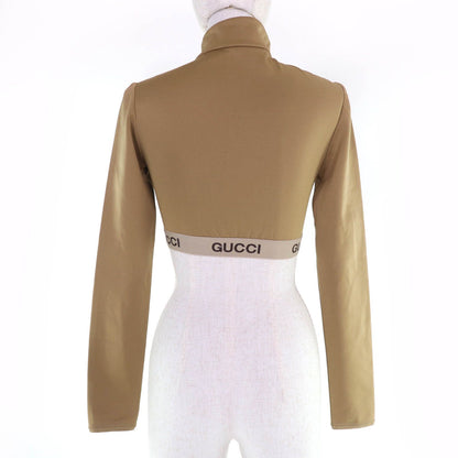 Gucci Cotton Logo Cropped Long Sleeve Top Brown Xxs — view 4