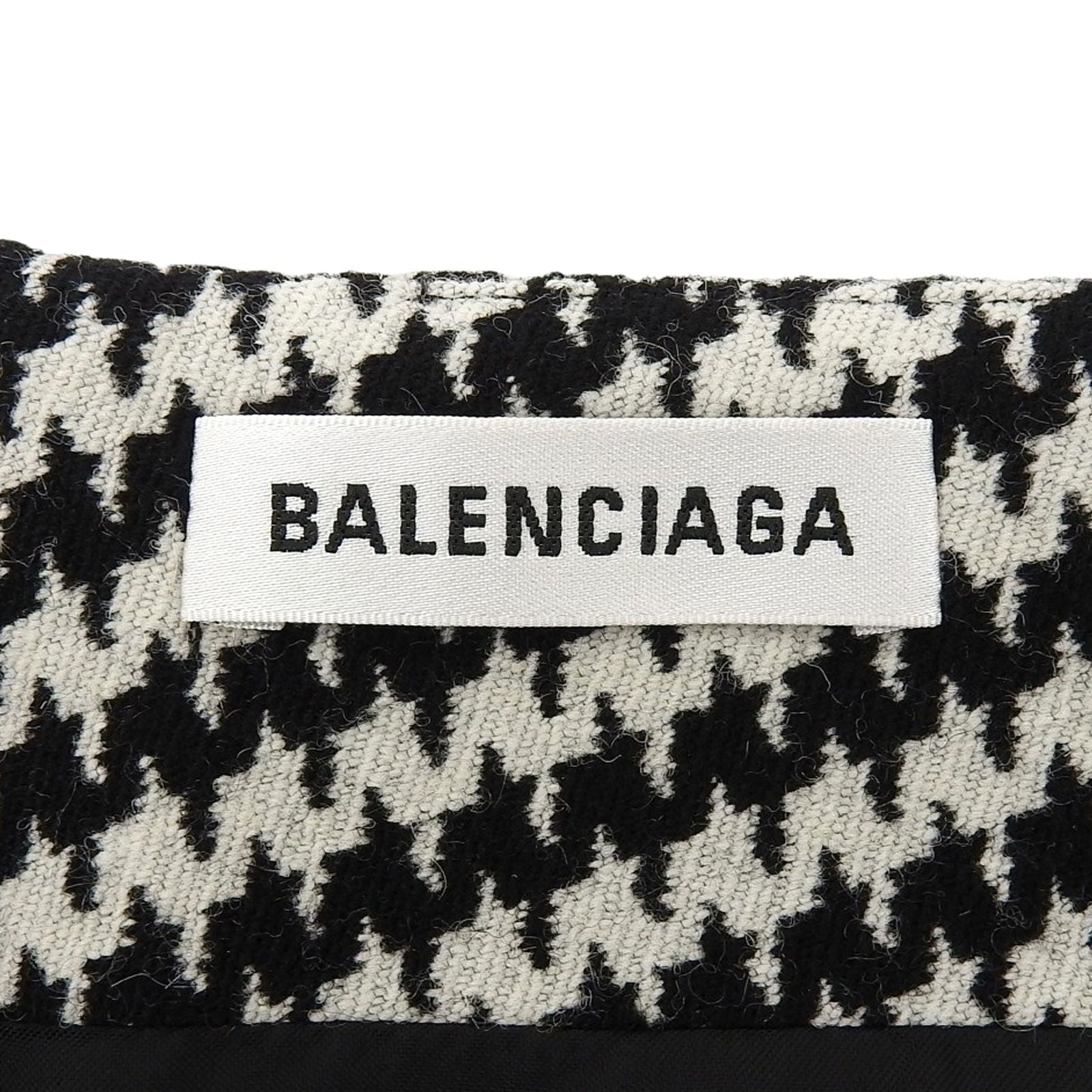 Balenciaga Wool Logo Plate Houndstooth Tight Skirt Black White 36 — view 6