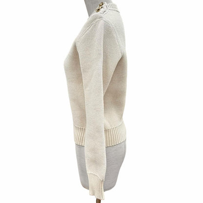 Bottega Veneta Wool Long Sleeve Knit Sweater with Gold Buttons Off White XS — view 2