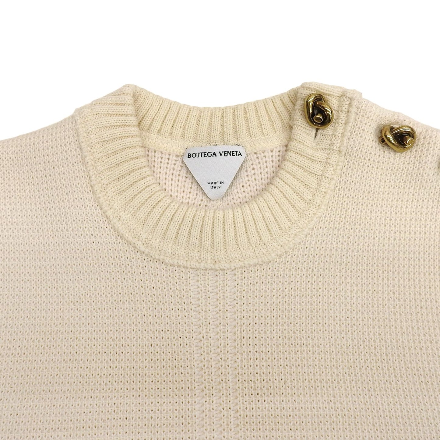 Bottega Veneta Wool Long Sleeve Knit Sweater with Gold Buttons Off White XS — view 4