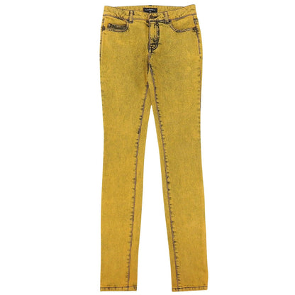 Chanel Cotton CC Logo Buttoned Skinny Denim Pants Yellow 34