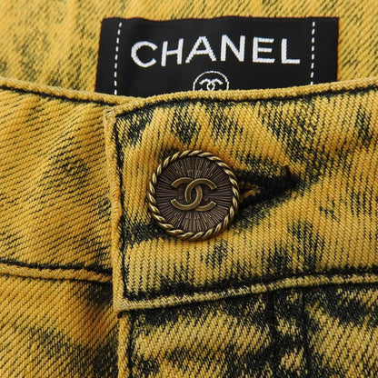 Chanel Cotton CC Logo Buttoned Skinny Denim Pants Yellow 34 — view 6