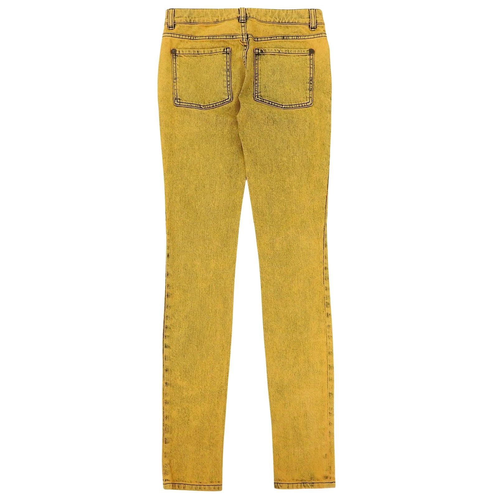 Chanel Cotton CC Logo Buttoned Skinny Denim Pants Yellow 34 — view 2