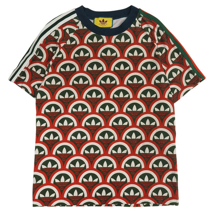 Gucci Adidas Cotton Interlocking Trefoil Allover Pattern Short Sleeve T-Shirt