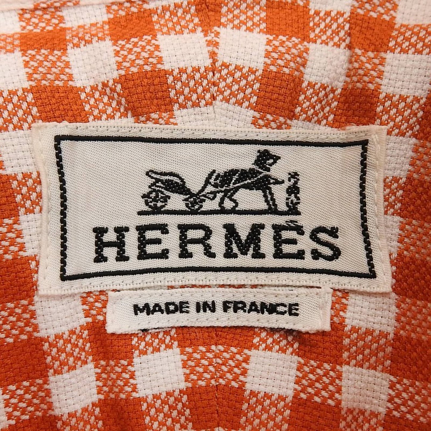 Hermes Cotton 100% Series Button Plaid Long Sleeve Shirt Orange White 41 — view 6
