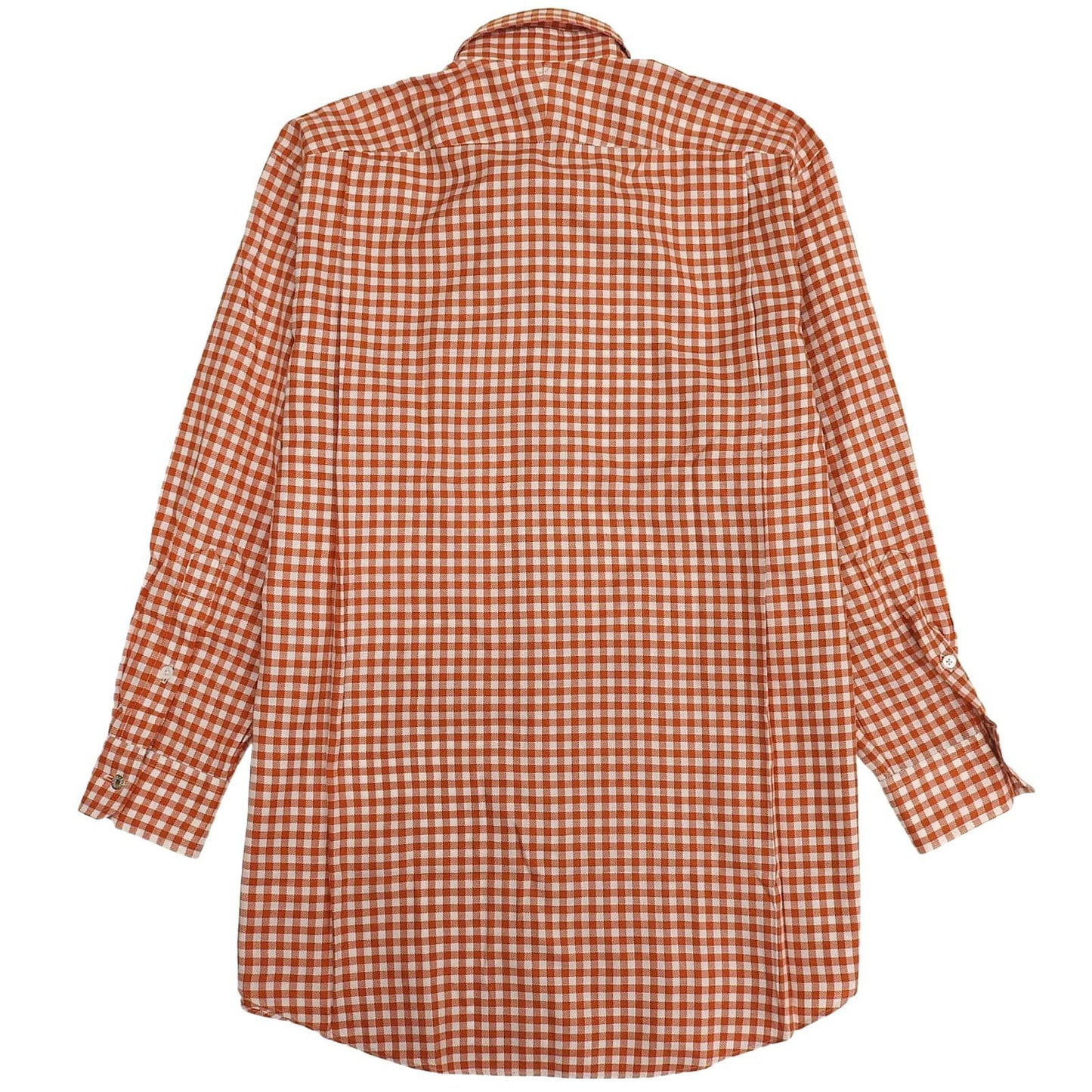 Hermes Cotton 100% Series Button Plaid Long Sleeve Shirt Orange White 41 — view 2