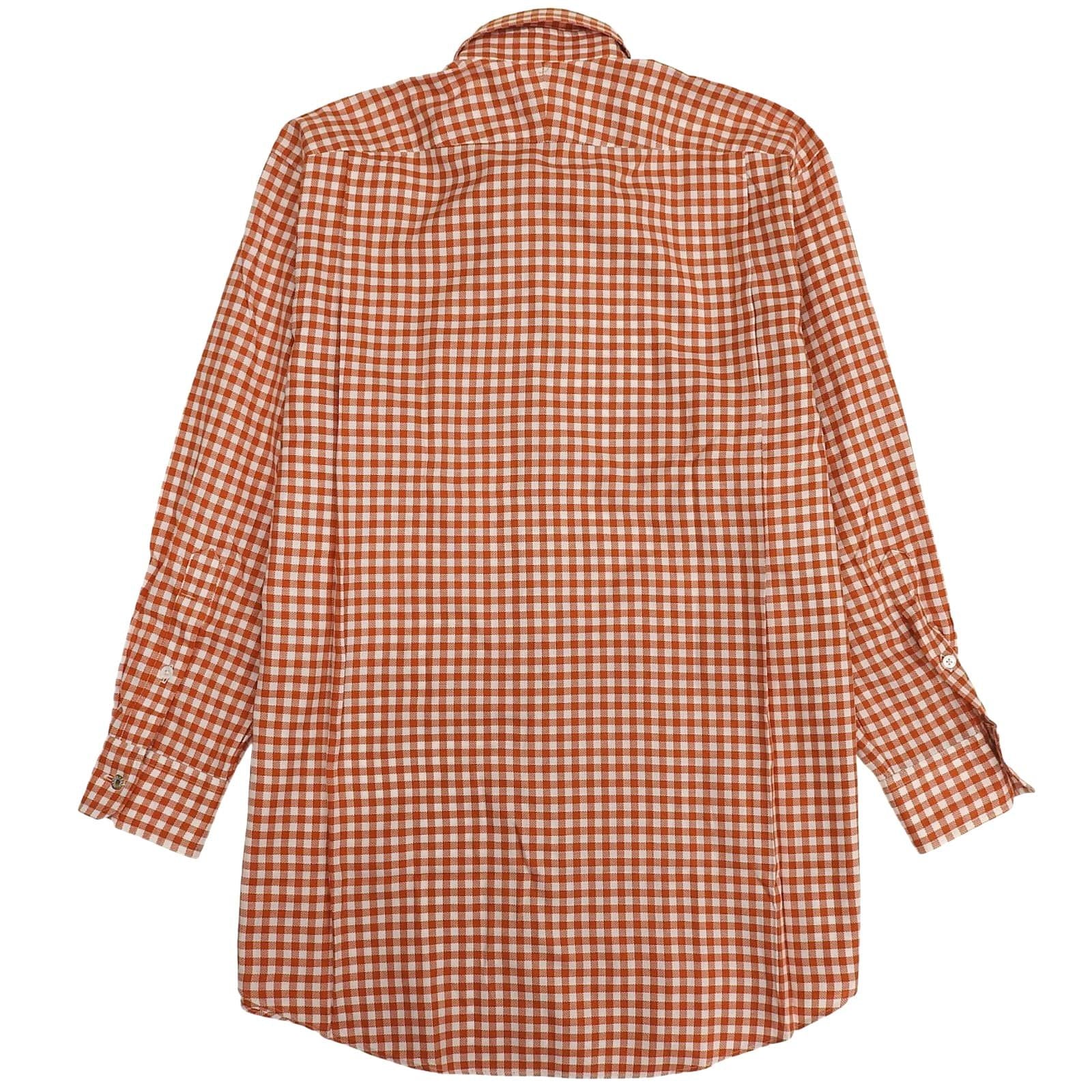 Hermes Cotton 100% Series Button Plaid Long Sleeve Shirt Orange White 41 — view 2