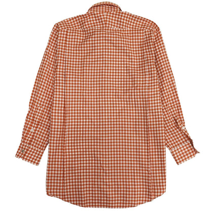Hermes Cotton 100% Series Button Plaid Long Sleeve Shirt Orange White 41 — view 2