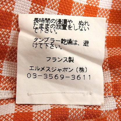 Hermes Cotton 100% Series Button Plaid Long Sleeve Shirt Orange White 41 — view 9